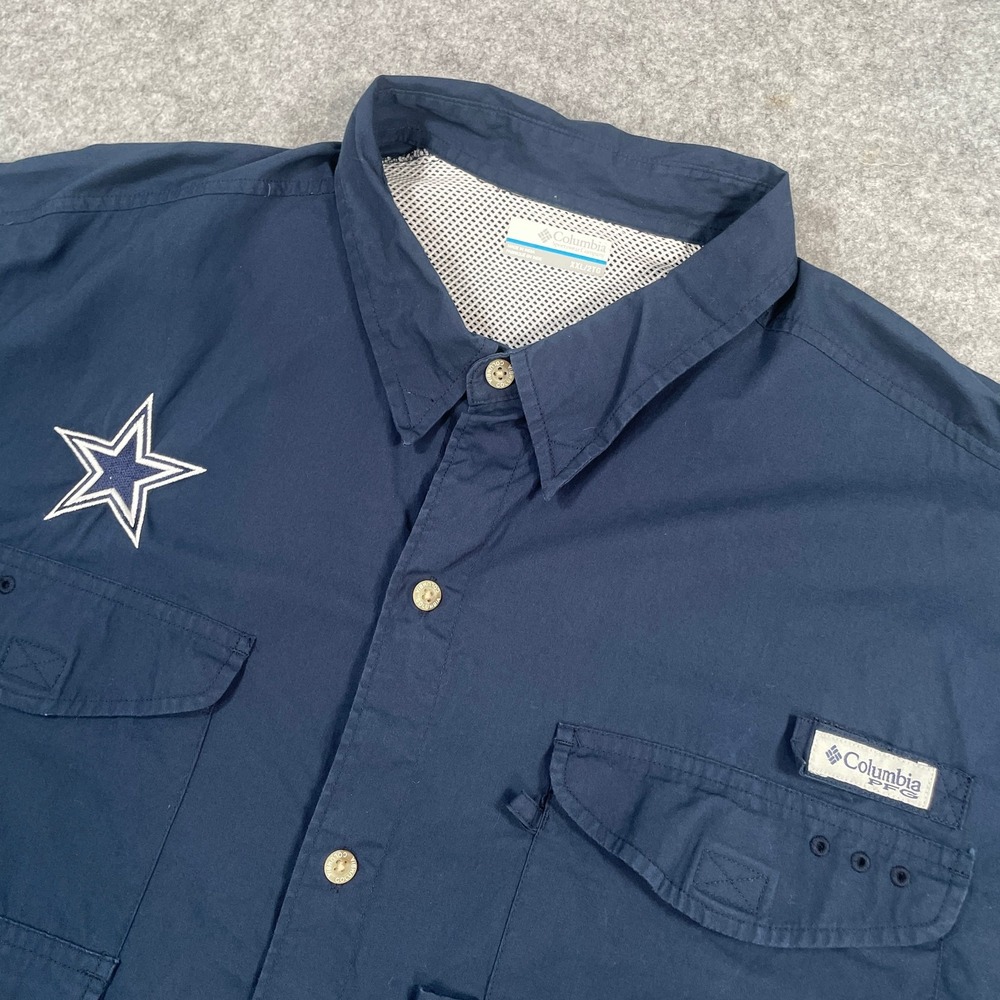 Columbia Mens PFG Dallas Cowboys Shirt XXL Navy Blue Fishing Button Down NFL